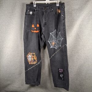 Dgayle Halloween Jeans Black Denim Custom Hand Painted Upcycled Art Unisex 34
